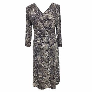 TALBOTS Dress Faux Wrap Belt Python Snake Print 3/4 sleeves V-Neck